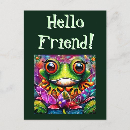 Carte Postale Grenouille Whimsical Peinture Abstraite Art Floral (Devant)