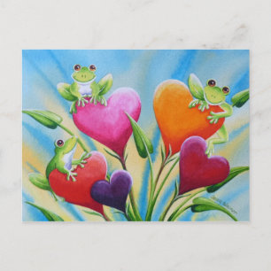Carte Postale Grenouilles et coeurs Whimsical Aquarelle Art
