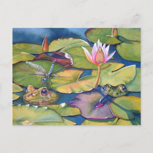 Carte Postale Grenouilles léopards Lily Pads Pond Aquarelle Art (Devant)