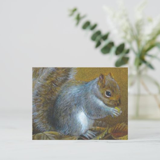 Carte Postale Grey squerrl with nut art painting postcard (Debout devant)