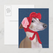 Carte Postale Greyhound avec Casquette en laine rouge (Devant / Derrière)
