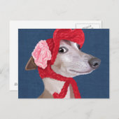 Carte Postale Greyhound avec Casquette en laine rouge (Devant / Derrière)