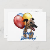 Carte Postale Greyhound Joyeux Ballons d'Anniversaire. (Devant / Derrière)