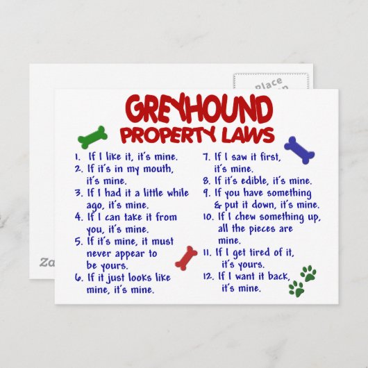 Carte Postale GREYHOUND Propriété Lois 2 (Devant / Derrière)