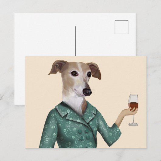 Carte Postale Greyhound Wine Snob (Devant / Derrière)
