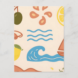 Carte Postale Gribouillages d'été au citron de plage Vibes ludiq