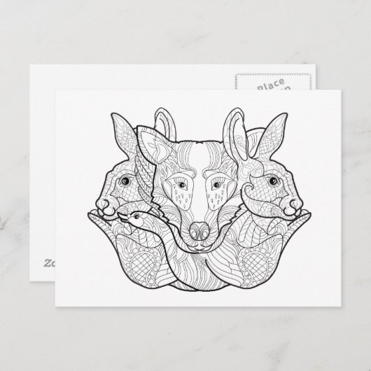 Carte Postale Gribouillis de groupe animal (Devant / Derrière)