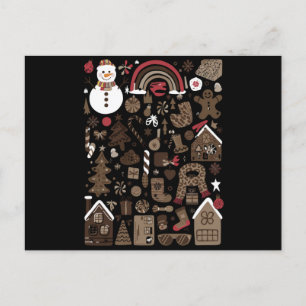 Carte Postale Gribouillis de Noël Fêtes Rétro Arbres Vintage