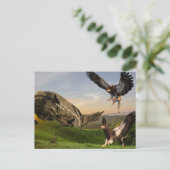 Carte Postale Griffin Vs Wyvern Fire Respiration Dragon Bataille (Debout devant)