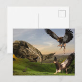 Carte Postale Griffin Vs Wyvern Fire Respiration Dragon Bataille (Devant / Derrière)