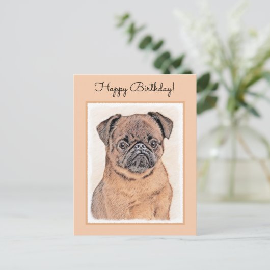 Carte Postale Griffon Bruxellois Poil Lisse Peinture Originale A (Debout devant)