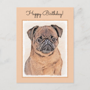 Carte Postale Griffon Bruxellois Poil Lisse Peinture Originale A