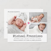 Carte Postale Grille photo Faire-part de naissance moderne Colla (Devant / Derrière)