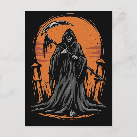 Carte Postale Grim Reaper Cartoon in Sunset Graveyard (Devant)