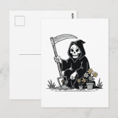 Carte Postale Grim Reaper Gardening Flowers (Devant / Derrière)