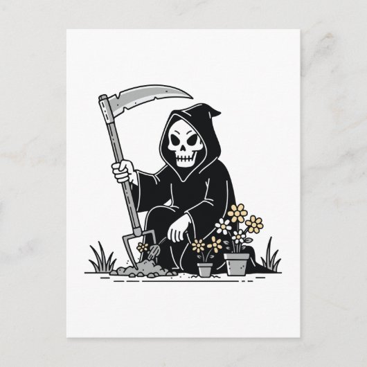 Carte Postale Grim Reaper Gardening Flowers (Devant)