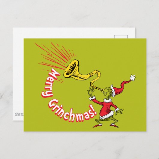 Carte Postale Grinch Blowing the Merry Grinchmas Horn (Devant / Derrière)