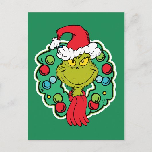 Carte Postale Grinch | Couronne de Noël (Devant)
