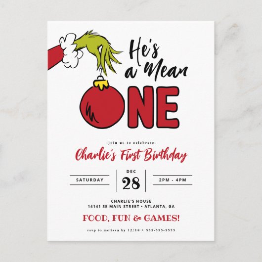 Carte Postale Grinch Il est méchant Anniversaire 1 an (Devant)