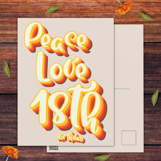 Carte Postale Gris Amour Paix Rétro Groovy 18ème Joyeux Annivers