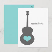 Carte Postale Gris/Aqua Guitare Heart Table (Devant / Derrière)