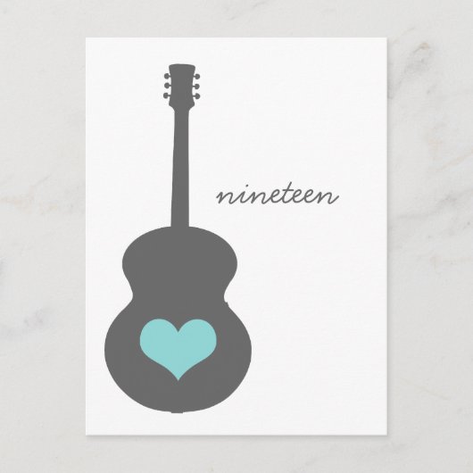 Carte Postale Gris/Aqua Guitare Heart Table (Devant)