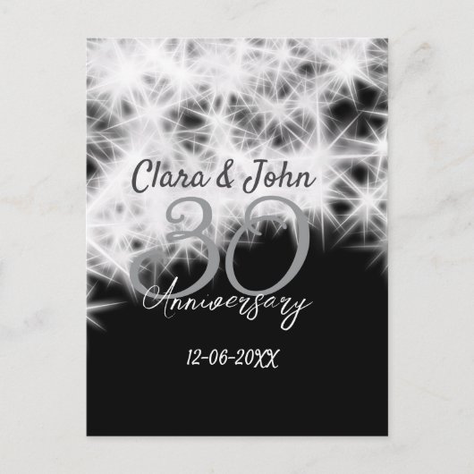 Carte Postale gris argent noir 30e anniversaire de mariage paill (Devant)