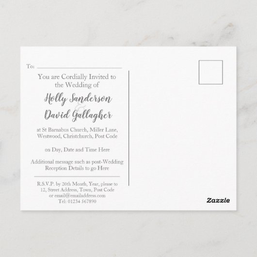 Carte Postale Gris argenté simple et Faire-part de mariage blanc (Dos)