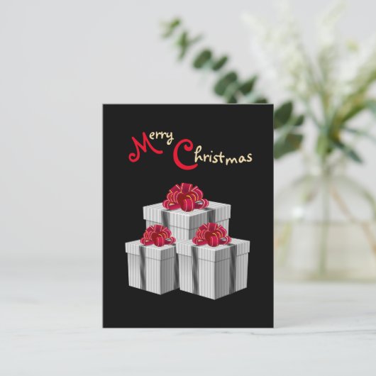 Carte Postale Gris blanc à rayures rouge présente sur noir (Debout devant)