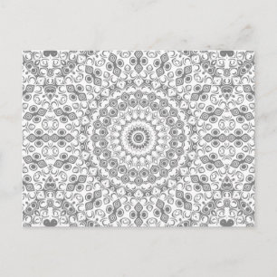 Carte Postale Gris blanc Médaillon de kaléidoscope Mandala
