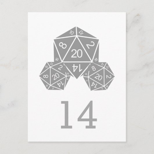 Carte postale Gris D20 Numéro de table de dés (Devant)
