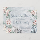 Carte Postale Gris Floral & Crystals Mariage Enregistrer la date (Devant / Derrière)