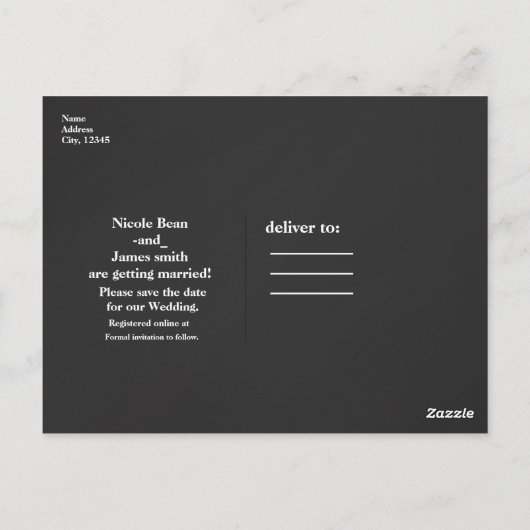 Carte Postale Gris foncé et or ENREGISTRER LA DATE Mariage Fianç (Dos)