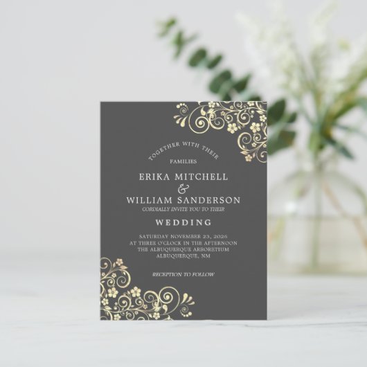 Carte Postale Gris Gold Faire-part de mariage RSVP l Site Web (Debout devant)