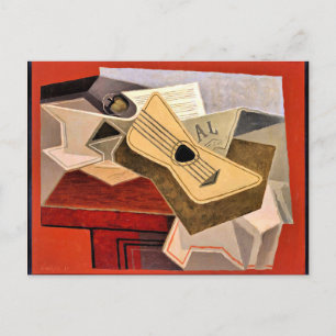 Carte Postale Gris - Guitare et journal