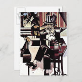 Carte Postale Gris - Homme dans un café (Devant / Derrière)