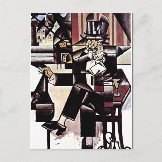 Carte Postale Gris - Homme dans un café (Devant)