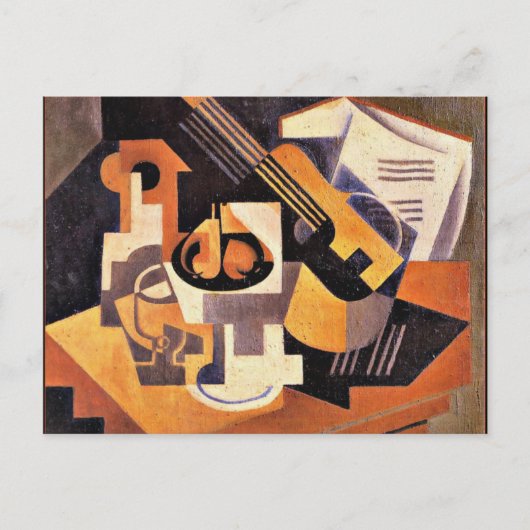 Carte Postale Gris - Plat de guitare et de fruits sur une table (Devant)