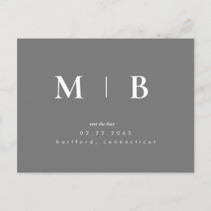 Carte Postale Gris simple Monogramme contemporain Enregistrer la
