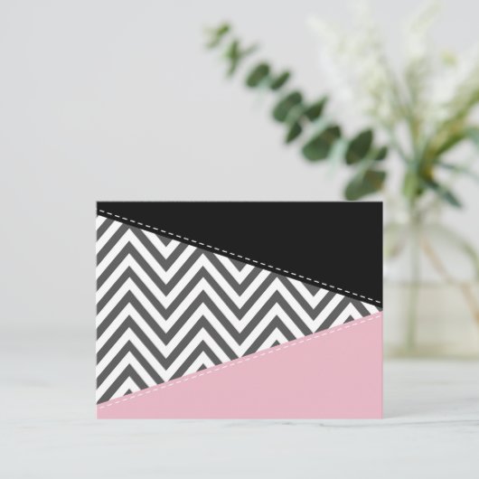 Carte Postale Gris Zigzag, Gris Chevron, Motif Zigzag, Rose (Debout devant)