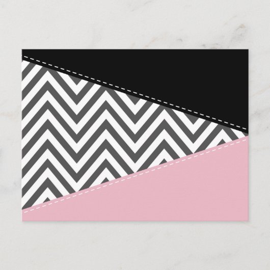 Carte Postale Gris Zigzag, Gris Chevron, Motif Zigzag, Rose (Devant)