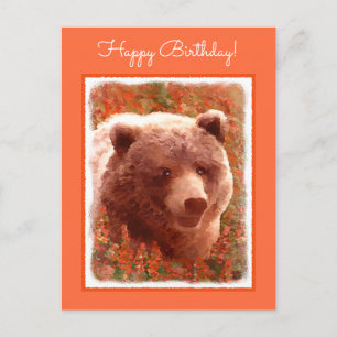 Carte Postale Grizzly Bear Cub dans Fireweed Peinture Art de la 