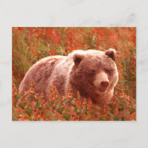 Carte Postale Grizzly Bear Cub dans Fireweed Peinture Art de la