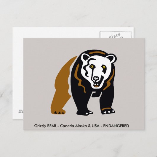 Carte Postale Grizzly BEAR - Faune - Conservation - (Devant / Derrière)