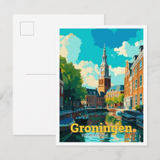 Carte Postale Groningen Pays-Bas Voyage Illustration Vintage (Devant / Derrière)