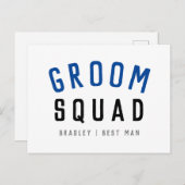 Carte Postale Groom Squad | Moderne Bachelor Groomsman Design (Devant / Derrière)