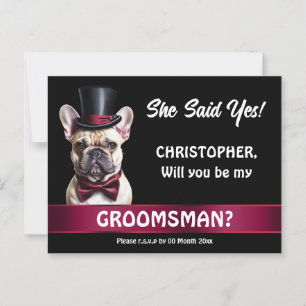 Carte Postale Groomsman proposition French bulldog pet tuxedo