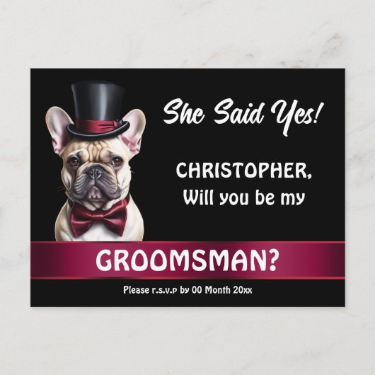 Carte Postale Groomsman proposition French bulldog pet tuxedo (Devant)