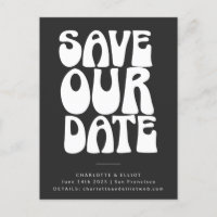 Groovy 70s Noir Blanc Simple Enregistrer La Date