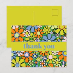 Carte Postale Groovy Fleur Rétro Coloré 60s 70s Merci